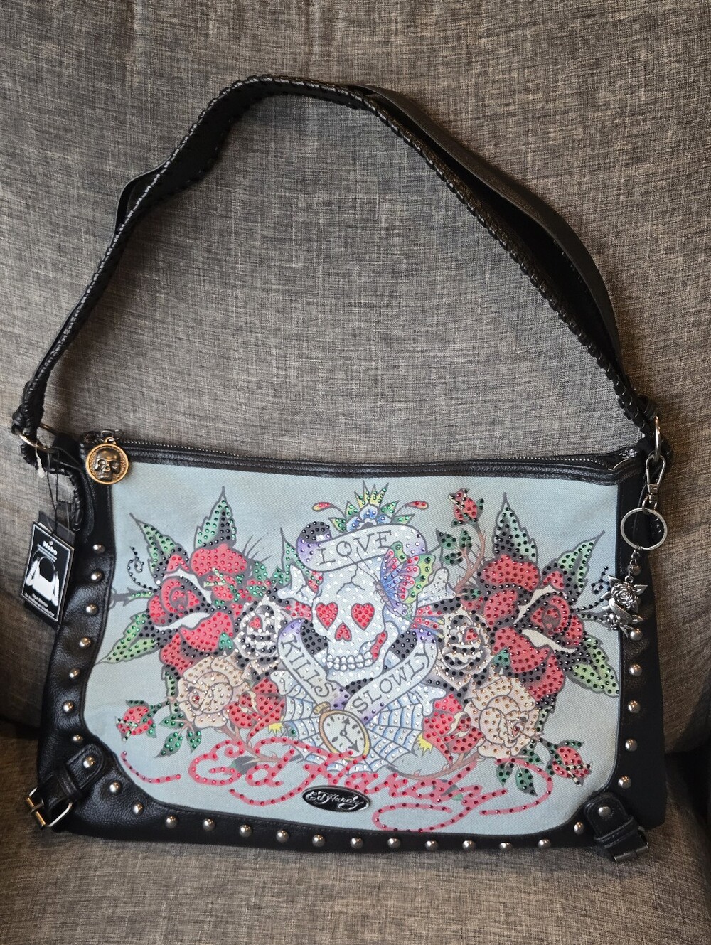 Ed Hardy Satchel Bag Love Kills Slowly Skull & Roses